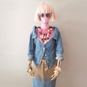 EUC Mustard Seed blue medium wash denim jacket with strap detail M